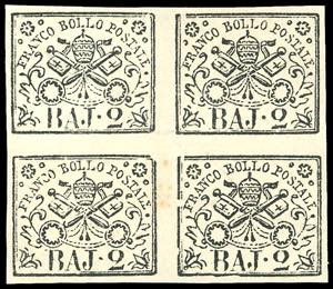 1867 - 2 baj bianco (3A), blocco di quattro ... 