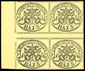 1863 - 3 baj giallo cromo (4A), blocco di ... 