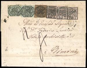 1860 - 3 baj bruno, 5 baj rosa chiaro, tre ... 