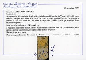 1850 - 5 cent. arancio, Croce di ... 