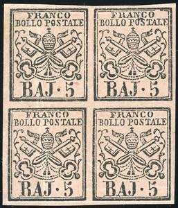 1852 - 5 baj rosa carminio (6A), blocco di ... 