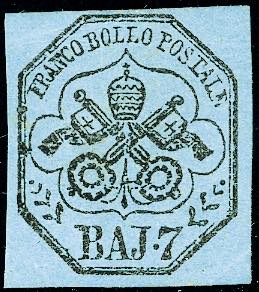 1852 - 7 baj azzurro (8), nuovo, gomma ... 