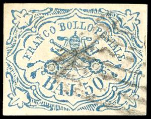 1852 - 50 baj azzurro (10), usato, perfetto ... 
