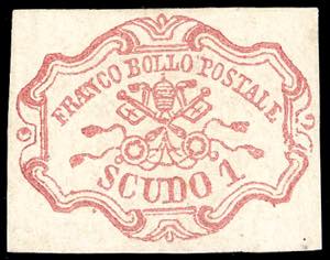 1852 - 1 scudo rosa carminio (11), nuovo, ... 