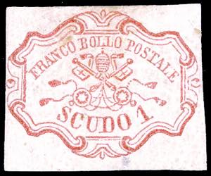 1852 - 1 scudo rosa carminio (11), nuovo, ... 