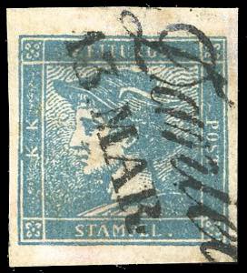 1851 - 3 cent. Mercurio azzurro, I tipo, ... 