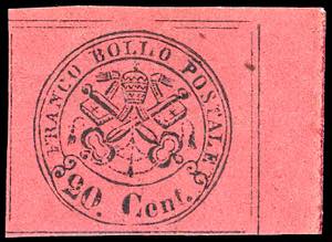 1867 - 20 cent. rosso bruno (18), angolo di ... 