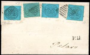 1869 - 5 cent. celeste, tre esemplari, 5 ... 