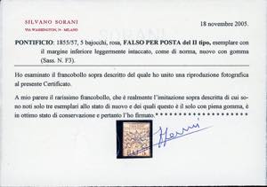 1855 - 5 baj rosa, falso per posta ... 