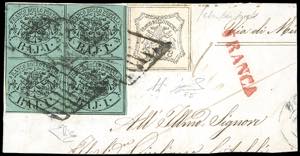 1857 - 8 baj bianco, falso per posta di ... 