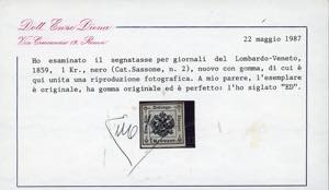 1859 - 1 kr. nero (2), nuovo, ... 