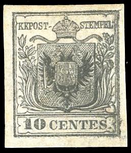 1850 - 10 cent. grigio nero, carta a mano ... 