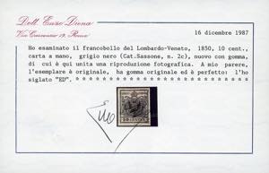 1850 - 10 cent. grigio nero, carta ... 