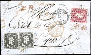 1853 - 5 cent. nero, coppia, con varietà ... 