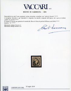 1851 - 5 cent. nero grigiastro ... 