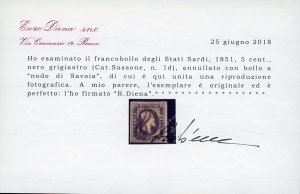 1851 - 5 cent. nero grigiastro ... 