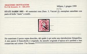 1851 - 40 cent. rosa (3), usato, ... 