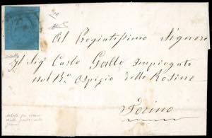 1854 - 20 cent. azzurro (5), bordo di foglio ... 