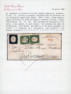 1855 - 5 cent. verde azzurro, ... 