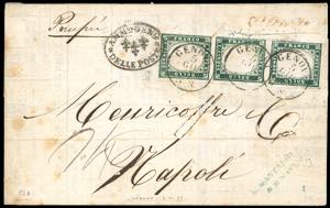 1857 - 5 cent. verde mirto (13A), striscia ... 