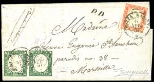 1857 - 5 cent. verde scuro, coppia ... 