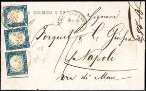 1857 - 20 cent. cobalto scuro (15b), tre ... 