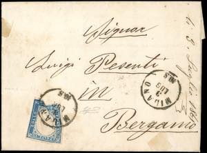 1861 - 20 cent. celeste chiaro (15D), stampa ... 