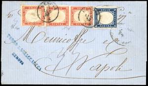 1857 - 40 cent. vermiglio, striscia ... 