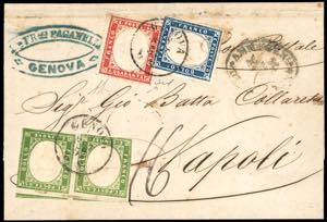 1857 - 5 cent. verde giallo, coppia, 20 ... 