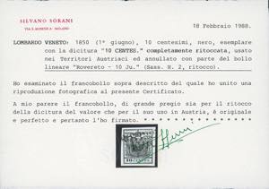1850 - 10 cent. nero, ritocco, ... 