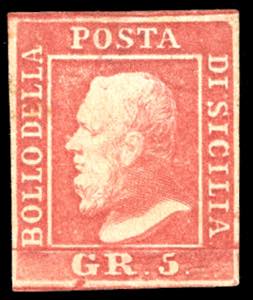 1859 - 5 grana rosa carminio, I tavola (9), ... 