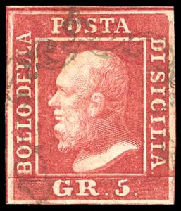 1859 - 5 grana rosa carminio, I tavola (9), ... 