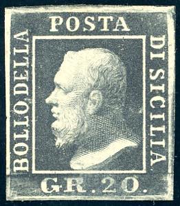 1859 - 20 grana ardesia scuro (13c), gomma ... 