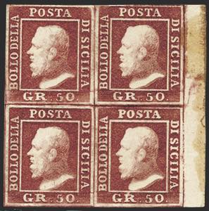 1859 - 50 grana lacca bruno (14), blocco di ... 