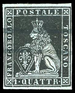 1851 - 1 quattrino nero su azzurro (1a), ... 