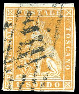 1851 - 1 soldo ocra su grigio (2), usato, ... 