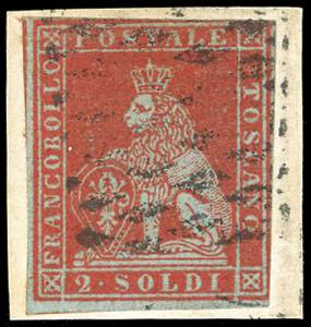 1851 - 2 soldi scarlatto su azzurro (3), due ... 