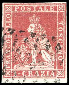 1851 - 1 crazia carminio chiaro su grigio ... 