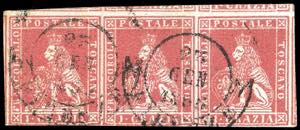 1851 - 1 crazia carminio chiaro su grigio ... 