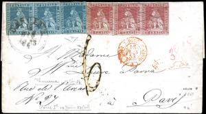 1853 - 1 crazia carminio chiaro, striscia di ... 