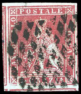 1851 - 4 crazie carminio su azzurro (4a), ... 