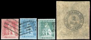 1851 - 1 crazia carminio su grigio, 2 crazie ... 