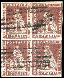 1851 - 1 crazia carminio bruno su grigio ... 