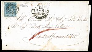 1854 - 2 crazie azzurro su grigio (5d), ... 