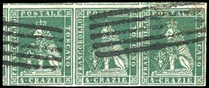 1851 - 4 crazie verde scuro su grigio (6), ... 