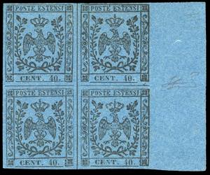 1854 - 40 cent. azzurro scuro, punto dopo le ... 