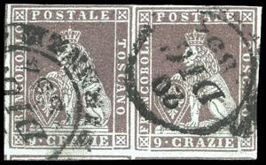 1851 - 9 crazie bruno violaceo su azzurro ... 