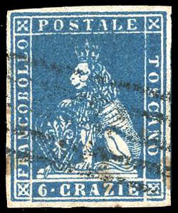 1857 - 6 crazie azzurro chiaro, II emissione ... 