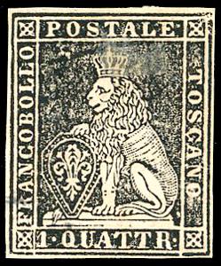 1851 - 1 quattrino nero, prova su carta ... 