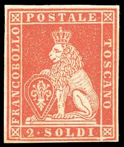 1851 - 2 soldi rosso, prova su carta bianca ... 